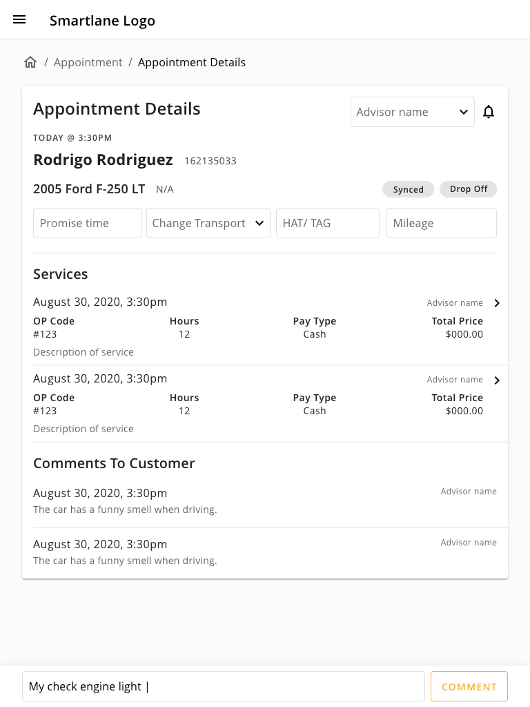 Smartlane appointment details